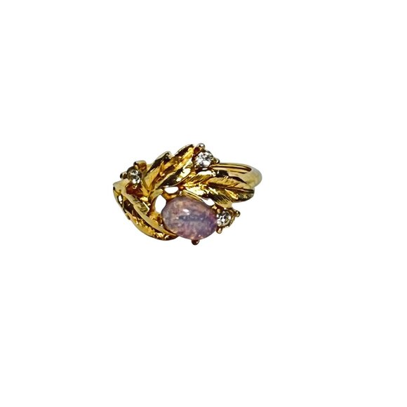 Avon Gold Tone, Faux Opal and Clear Rhinestone Adjustable Statement Ring (462) - Picture 1 of 6